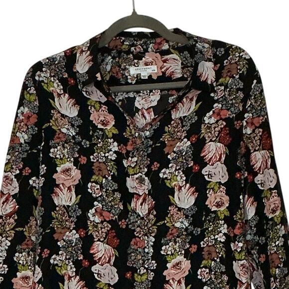 Equipment Femme Silk Floral Stripe Button Front Blouse Black Pink Ivory Size M - Picture 4 of 8